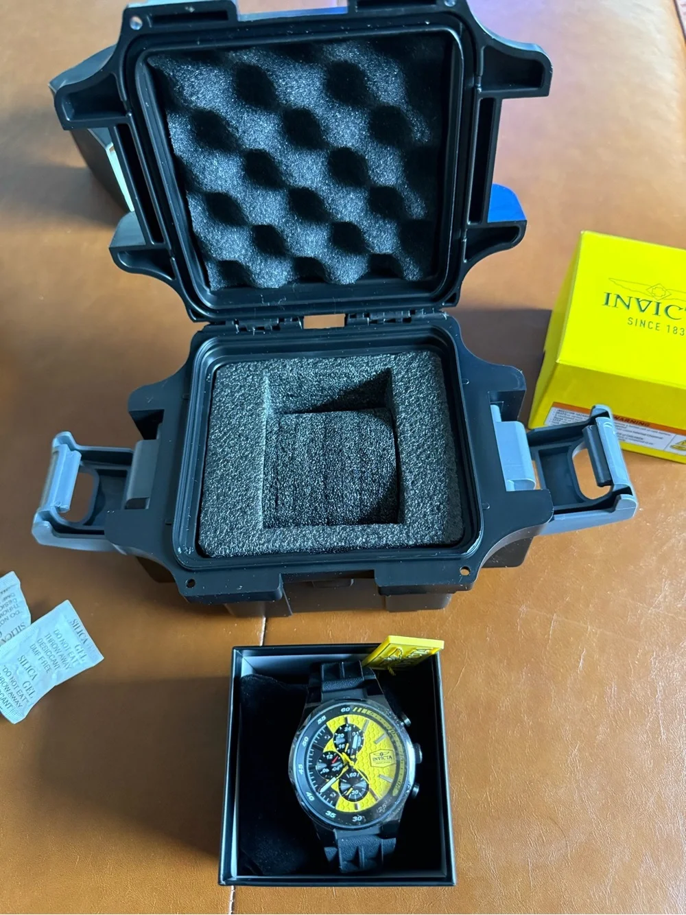 Invicta NIB Champier Black and Yellow Racer Chronograph Watch w Bonus Box
